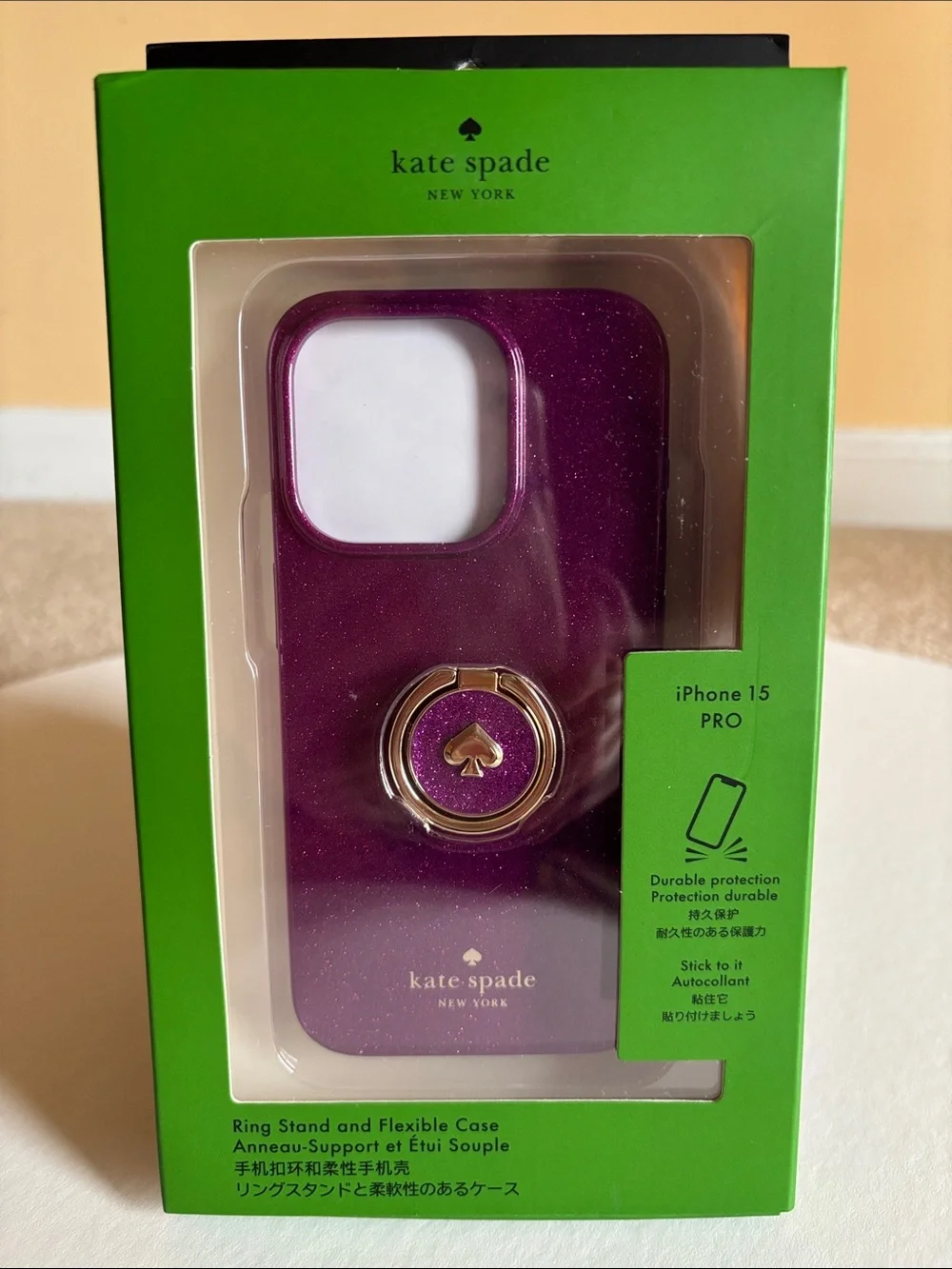 Kate Spade Dark Raspberry Ring Stand and Flexible Case for iPhone 15 Pro